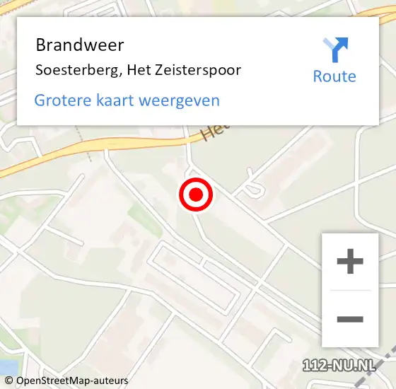 Locatie op kaart van de 112 melding: Brandweer Soesterberg, Het Zeisterspoor op 15 november 2023 13:03