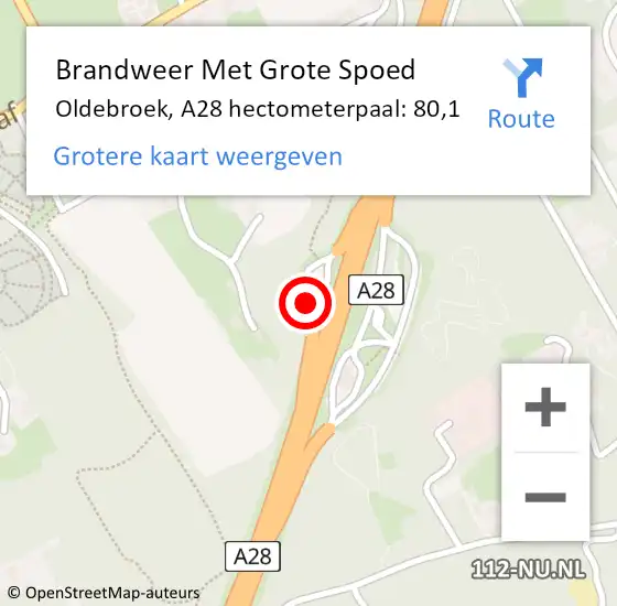 Locatie op kaart van de 112 melding: Brandweer Met Grote Spoed Naar Oldebroek, A28 hectometerpaal: 80,1 op 15 november 2023 13:16