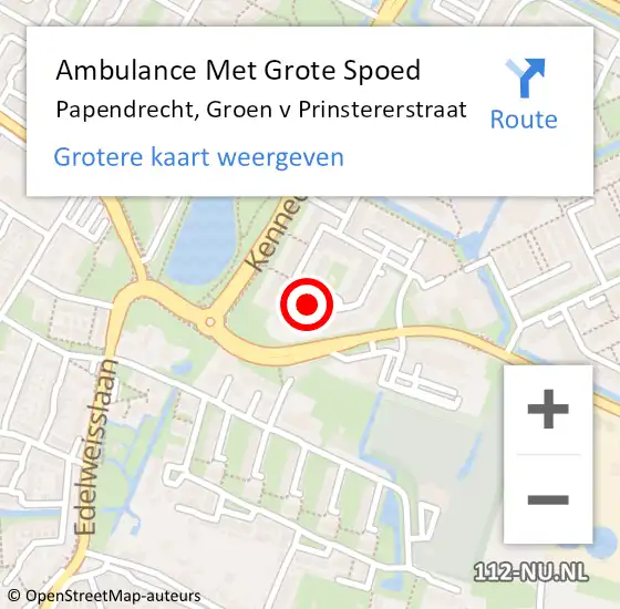 Locatie op kaart van de 112 melding: Ambulance Met Grote Spoed Naar Papendrecht, Groen v Prinstererstraat op 15 november 2023 13:39