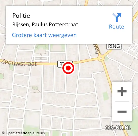Locatie op kaart van de 112 melding: Politie Rijssen, Paulus Potterstraat op 15 november 2023 13:51