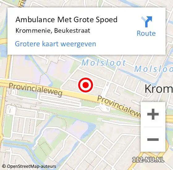 Locatie op kaart van de 112 melding: Ambulance Met Grote Spoed Naar Krommenie, Beukestraat op 15 november 2023 13:59