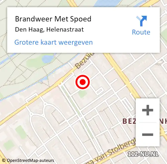 Locatie op kaart van de 112 melding: Brandweer Met Spoed Naar Den Haag, Helenastraat op 15 november 2023 14:33