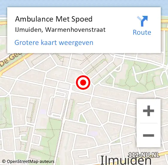 Locatie op kaart van de 112 melding: Ambulance Met Spoed Naar IJmuiden, Warmenhovenstraat op 15 november 2023 15:10