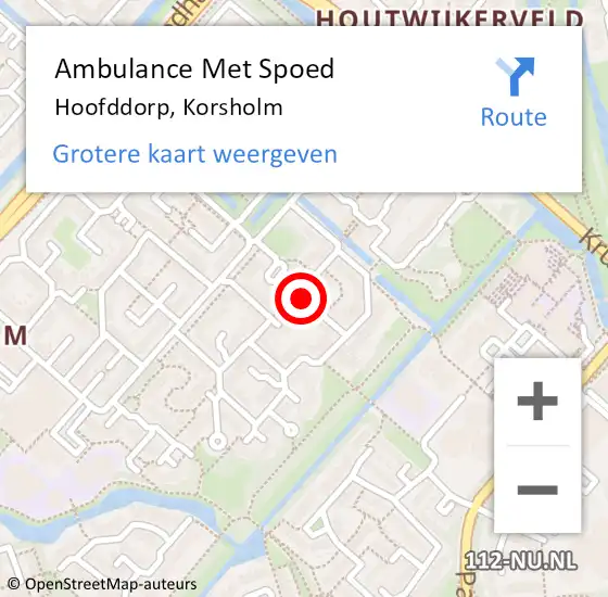 Locatie op kaart van de 112 melding: Ambulance Met Spoed Naar Hoofddorp, Korsholm op 15 november 2023 15:15