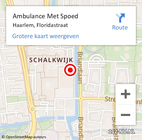 Locatie op kaart van de 112 melding: Ambulance Met Spoed Naar Haarlem, Floridastraat op 15 november 2023 15:25