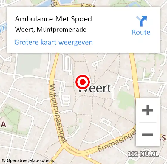 Locatie op kaart van de 112 melding: Ambulance Met Spoed Naar Weert, Muntpromenade op 15 november 2023 15:47