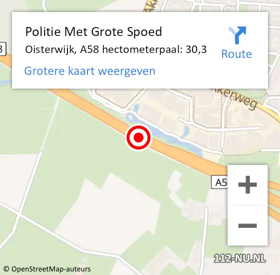 Locatie op kaart van de 112 melding: Politie Met Grote Spoed Naar Oisterwijk, A58 hectometerpaal: 30,3 op 15 november 2023 15:55