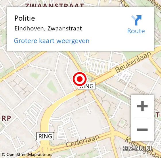 Locatie op kaart van de 112 melding: Politie Eindhoven, Zwaanstraat op 15 november 2023 15:59