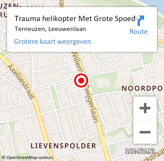 Locatie op kaart van de 112 melding: Trauma helikopter Met Grote Spoed Naar Terneuzen, Leeuwenlaan op 15 november 2023 16:15