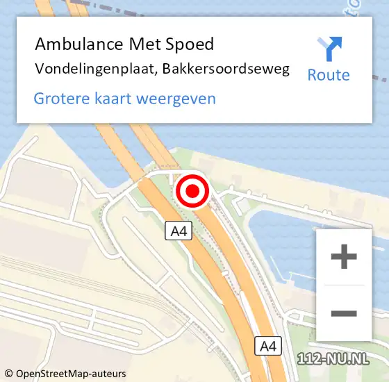 Locatie op kaart van de 112 melding: Ambulance Met Spoed Naar Vondelingenplaat, Bakkersoordseweg op 15 november 2023 16:22
