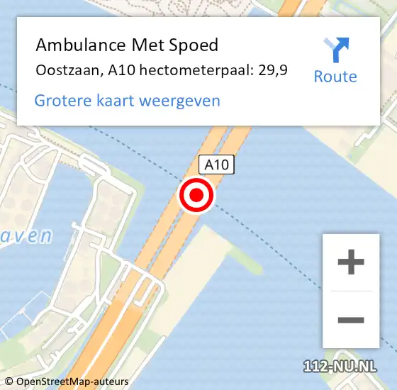 Locatie op kaart van de 112 melding: Ambulance Met Spoed Naar Oostzaan, A10 hectometerpaal: 29,9 op 15 november 2023 16:30