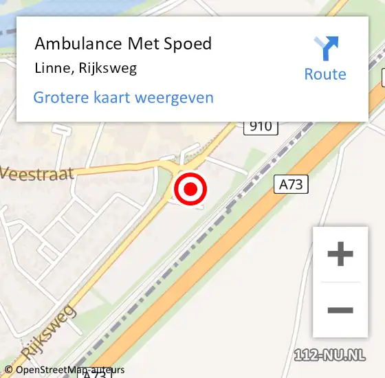 Locatie op kaart van de 112 melding: Ambulance Met Spoed Naar Linne, Rijksweg op 15 november 2023 16:30