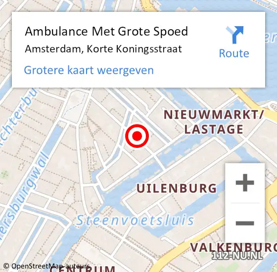 Locatie op kaart van de 112 melding: Ambulance Met Grote Spoed Naar Amsterdam, Korte Koningsstraat op 15 november 2023 16:31