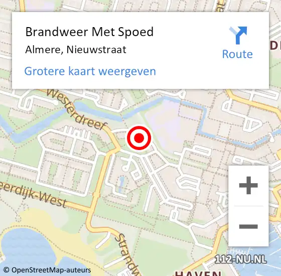 Locatie op kaart van de 112 melding: Brandweer Met Spoed Naar Almere, Nieuwstraat op 15 november 2023 16:32