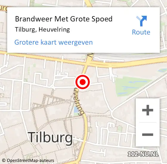 Locatie op kaart van de 112 melding: Brandweer Met Grote Spoed Naar Tilburg, Heuvelring op 15 november 2023 16:35