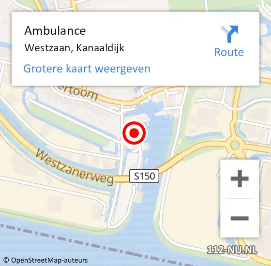 Locatie op kaart van de 112 melding: Ambulance Westzaan, Kanaaldijk op 15 november 2023 16:40