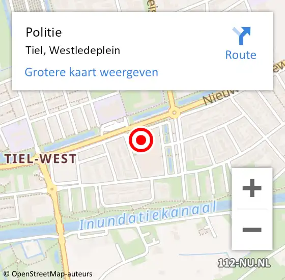 Locatie op kaart van de 112 melding: Politie Tiel, Westledeplein op 15 november 2023 16:56