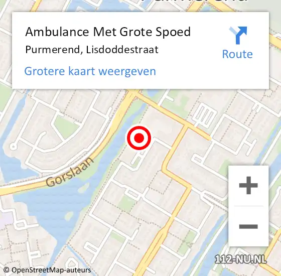 Locatie op kaart van de 112 melding: Ambulance Met Grote Spoed Naar Purmerend, Lisdoddestraat op 15 november 2023 17:03