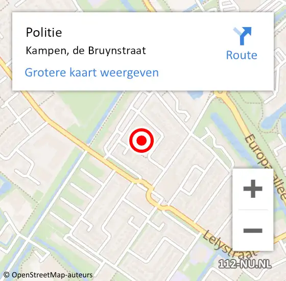 Locatie op kaart van de 112 melding: Politie Kampen, de Bruynstraat op 15 november 2023 17:06