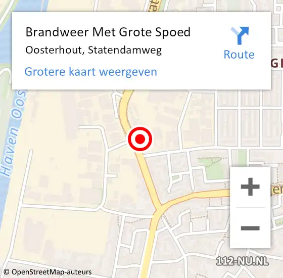 Locatie op kaart van de 112 melding: Brandweer Met Grote Spoed Naar Oosterhout, Statendamweg op 15 november 2023 17:12