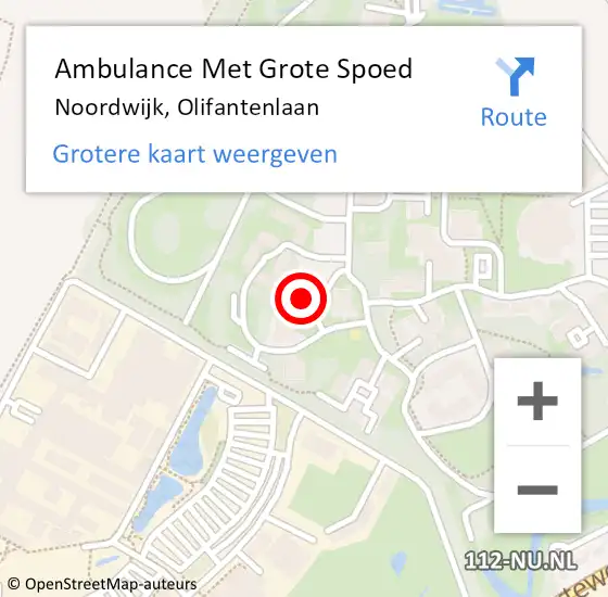 Locatie op kaart van de 112 melding: Ambulance Met Grote Spoed Naar Noordwijk, Olifantenlaan op 15 november 2023 17:16