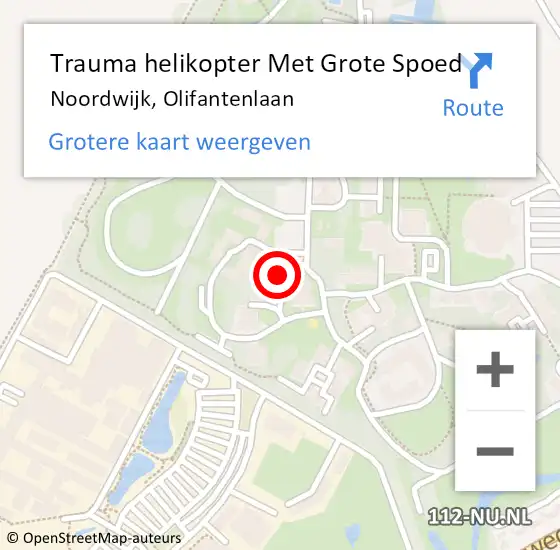 Locatie op kaart van de 112 melding: Trauma helikopter Met Grote Spoed Naar Noordwijk, Olifantenlaan op 15 november 2023 17:17