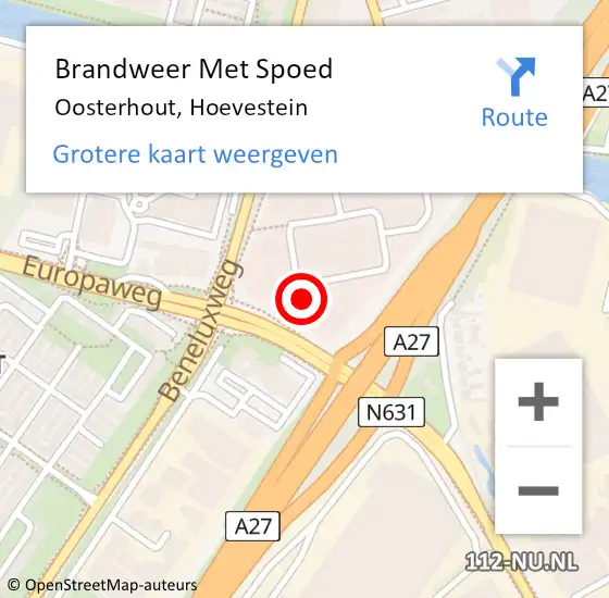 Locatie op kaart van de 112 melding: Brandweer Met Spoed Naar Oosterhout, Hoevestein op 15 november 2023 17:26