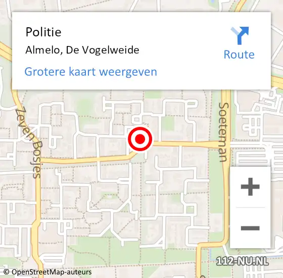 Locatie op kaart van de 112 melding: Politie Almelo, De Vogelweide op 15 november 2023 17:29