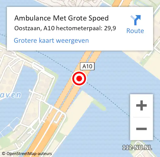 Locatie op kaart van de 112 melding: Ambulance Met Grote Spoed Naar Oostzaan, A10 hectometerpaal: 29,9 op 15 november 2023 17:31