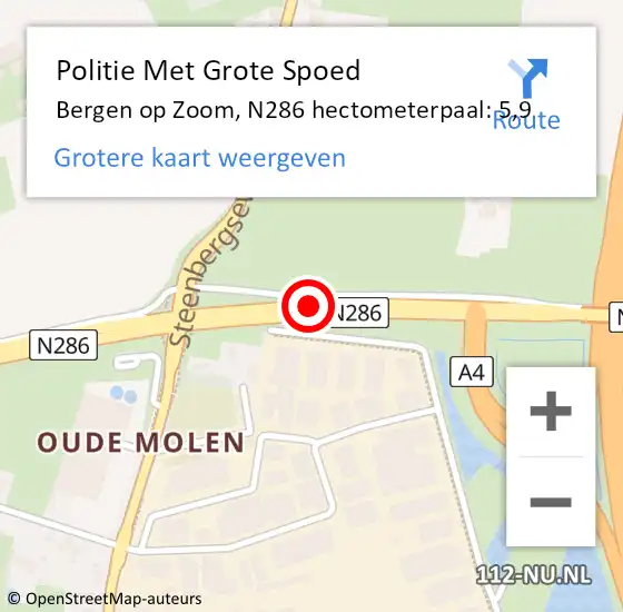 Locatie op kaart van de 112 melding: Politie Met Grote Spoed Naar Bergen op Zoom, N286 hectometerpaal: 5,9 op 15 november 2023 17:45