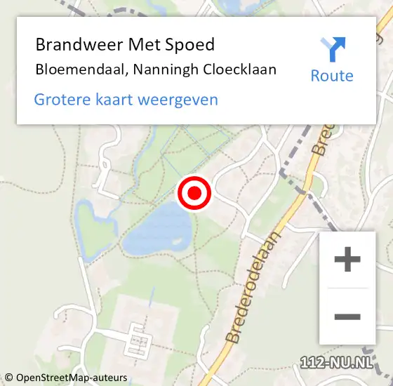 Locatie op kaart van de 112 melding: Brandweer Met Spoed Naar Bloemendaal, Nanningh Cloecklaan op 15 november 2023 17:47