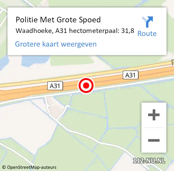 Locatie op kaart van de 112 melding: Politie Met Grote Spoed Naar Waadhoeke, A31 hectometerpaal: 31,8 op 15 november 2023 18:25