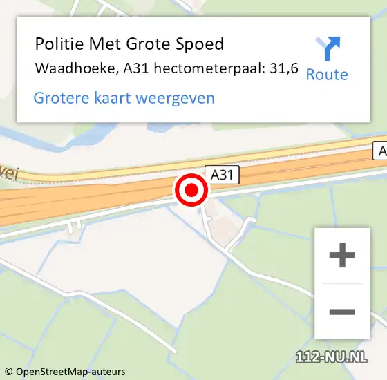 Locatie op kaart van de 112 melding: Politie Met Grote Spoed Naar Waadhoeke, A31 hectometerpaal: 31,6 op 15 november 2023 18:26
