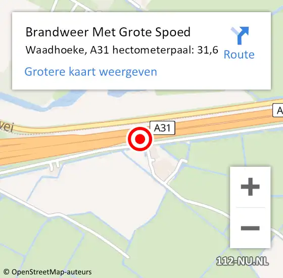 Locatie op kaart van de 112 melding: Brandweer Met Grote Spoed Naar Waadhoeke, A31 hectometerpaal: 31,6 op 15 november 2023 18:26