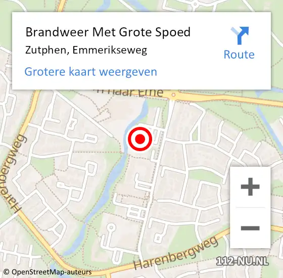 Locatie op kaart van de 112 melding: Brandweer Met Grote Spoed Naar Zutphen, Emmerikseweg op 15 november 2023 18:29