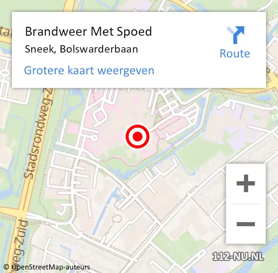 Locatie op kaart van de 112 melding: Brandweer Met Spoed Naar Sneek, Bolswarderbaan op 15 november 2023 18:33