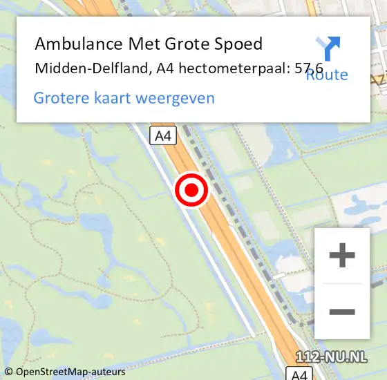 Locatie op kaart van de 112 melding: Ambulance Met Grote Spoed Naar Midden-Delfland, A4 hectometerpaal: 57,6 op 15 november 2023 18:35