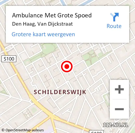 Locatie op kaart van de 112 melding: Ambulance Met Grote Spoed Naar Den Haag, Van Dijckstraat op 15 november 2023 18:38