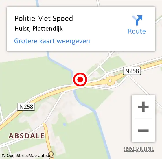 Locatie op kaart van de 112 melding: Politie Met Spoed Naar Hulst, Plattendijk op 15 november 2023 18:41