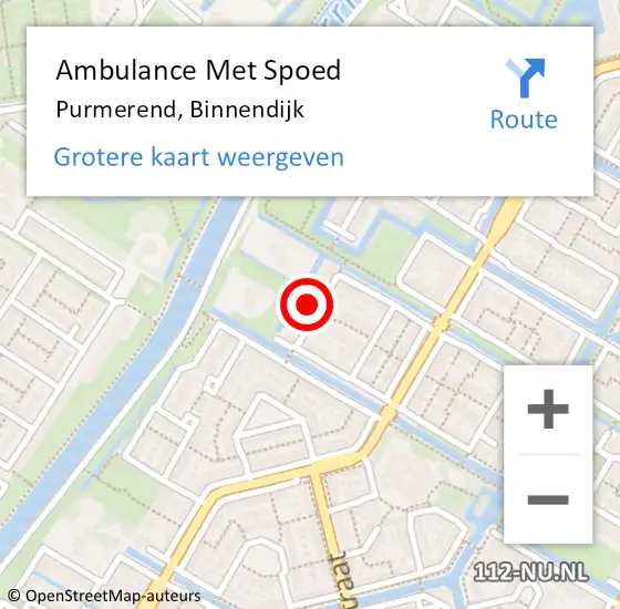 Locatie op kaart van de 112 melding: Ambulance Met Spoed Naar Purmerend, Binnendijk op 15 november 2023 18:50