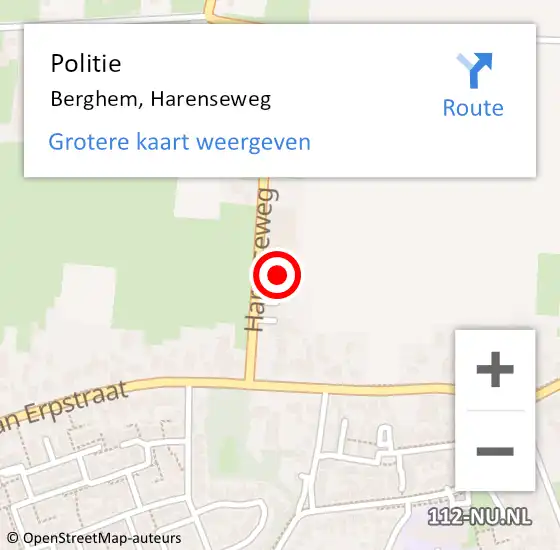 Locatie op kaart van de 112 melding: Politie Berghem, Harenseweg op 15 november 2023 19:12