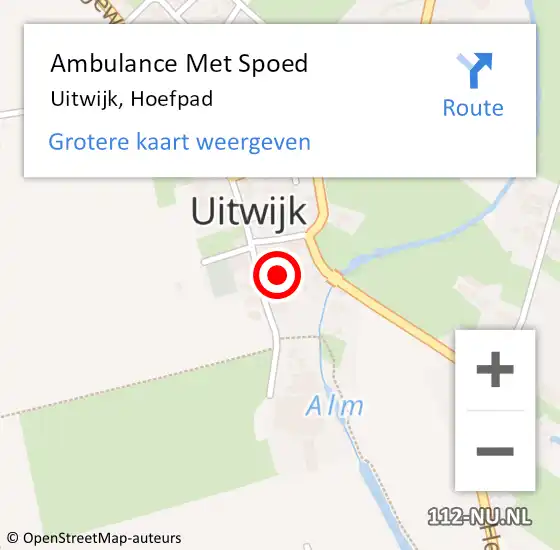 Locatie op kaart van de 112 melding: Ambulance Met Spoed Naar Uitwijk, Hoefpad op 15 september 2014 13:41