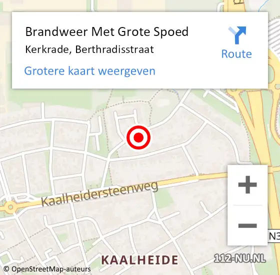 Locatie op kaart van de 112 melding: Brandweer Met Grote Spoed Naar Kerkrade, Berthradisstraat op 15 november 2023 19:32