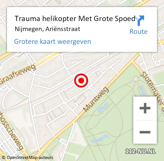 Locatie op kaart van de 112 melding: Trauma helikopter Met Grote Spoed Naar Nijmegen, Ariënsstraat op 15 november 2023 21:11