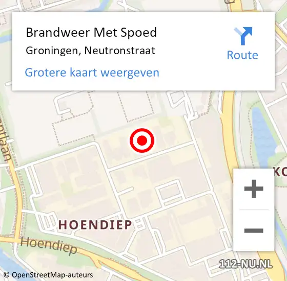 Locatie op kaart van de 112 melding: Brandweer Met Spoed Naar Groningen, Neutronstraat op 15 november 2023 22:21