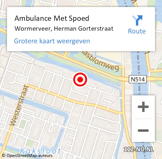 Locatie op kaart van de 112 melding: Ambulance Met Spoed Naar Wormerveer, Herman Gorterstraat op 15 november 2023 22:59