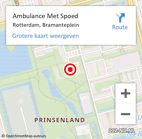 Locatie op kaart van de 112 melding: Ambulance Met Spoed Naar Rotterdam, Bramanteplein op 15 november 2023 23:21