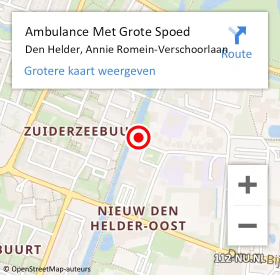 Locatie op kaart van de 112 melding: Ambulance Met Grote Spoed Naar Den Helder, Annie Romein-Verschoorlaan op 15 november 2023 23:30