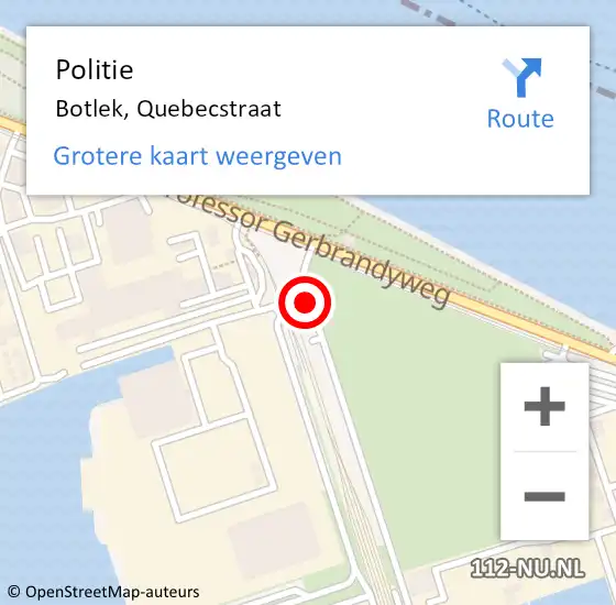 Locatie op kaart van de 112 melding: Politie Botlek, Quebecstraat op 15 september 2014 13:56