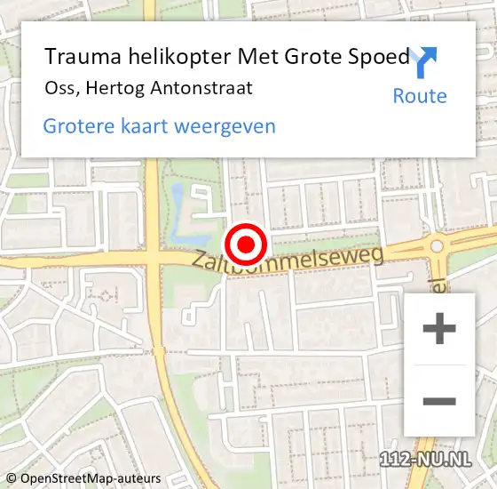 Locatie op kaart van de 112 melding: Trauma helikopter Met Grote Spoed Naar Oss, Hertog Antonstraat op 16 november 2023 00:39